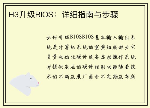 H3升级BIOS：详细指南与步骤